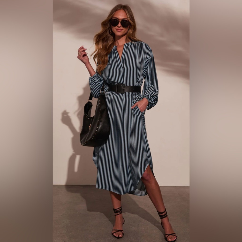 Vici Blue and White Striped Long Sleeve Dress. Never Worn, Brand New with Tags